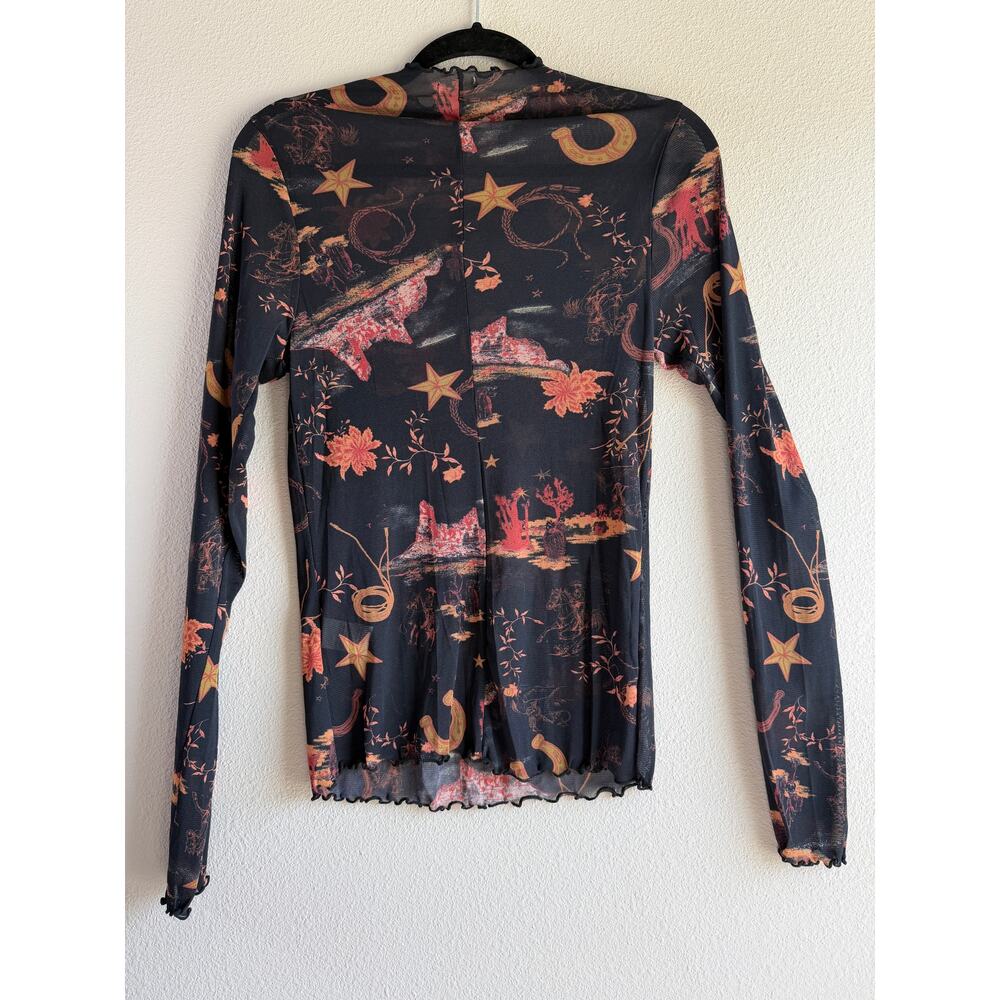 Easel Western Printed Mesh Top Size Large Cowgirl Western Rodeo Country Festival - Picture 2 of 9